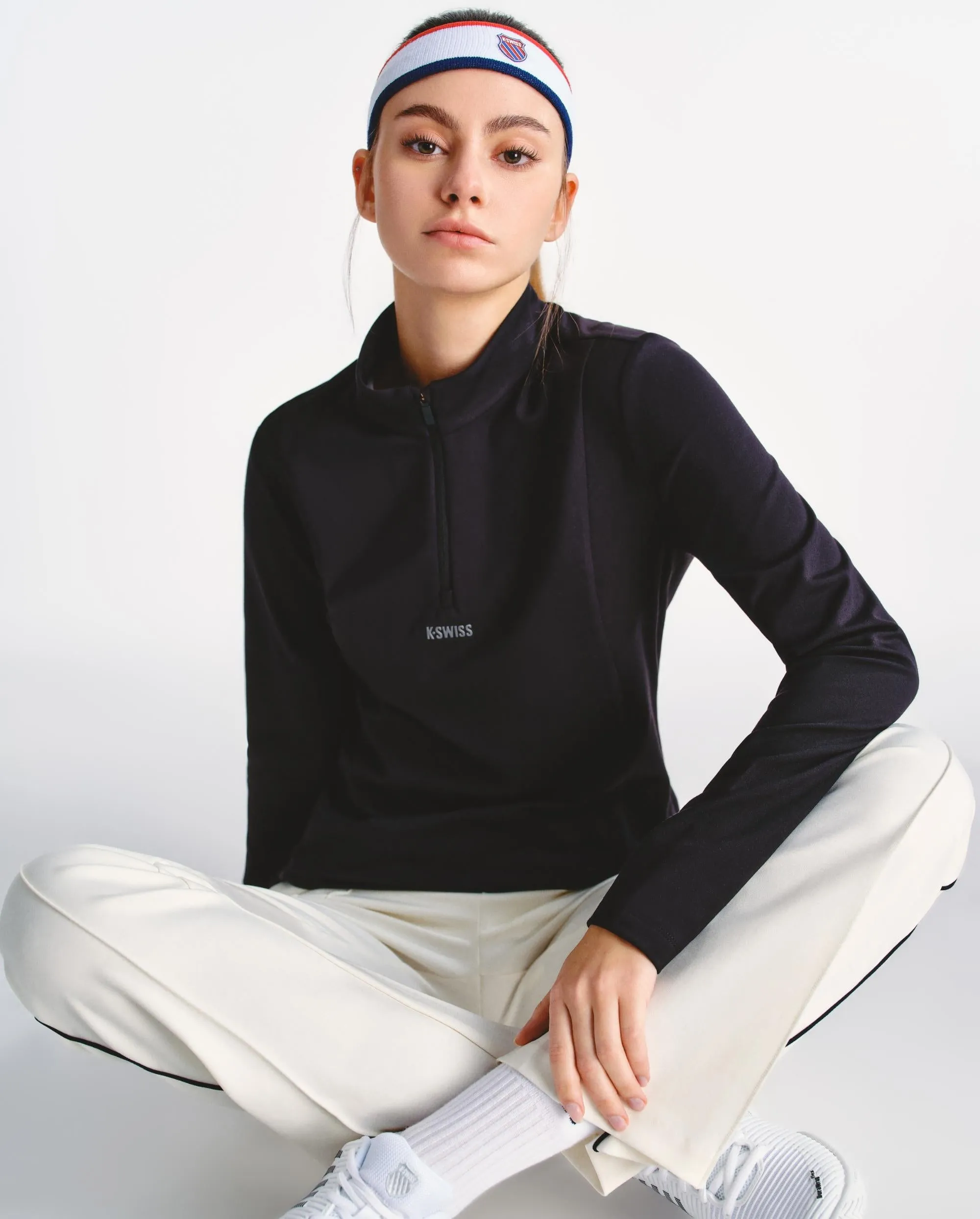 1911508-008 | WOMEN'S K-SWISS LOGO HALF-ZIP T-SHIRT | BLACK