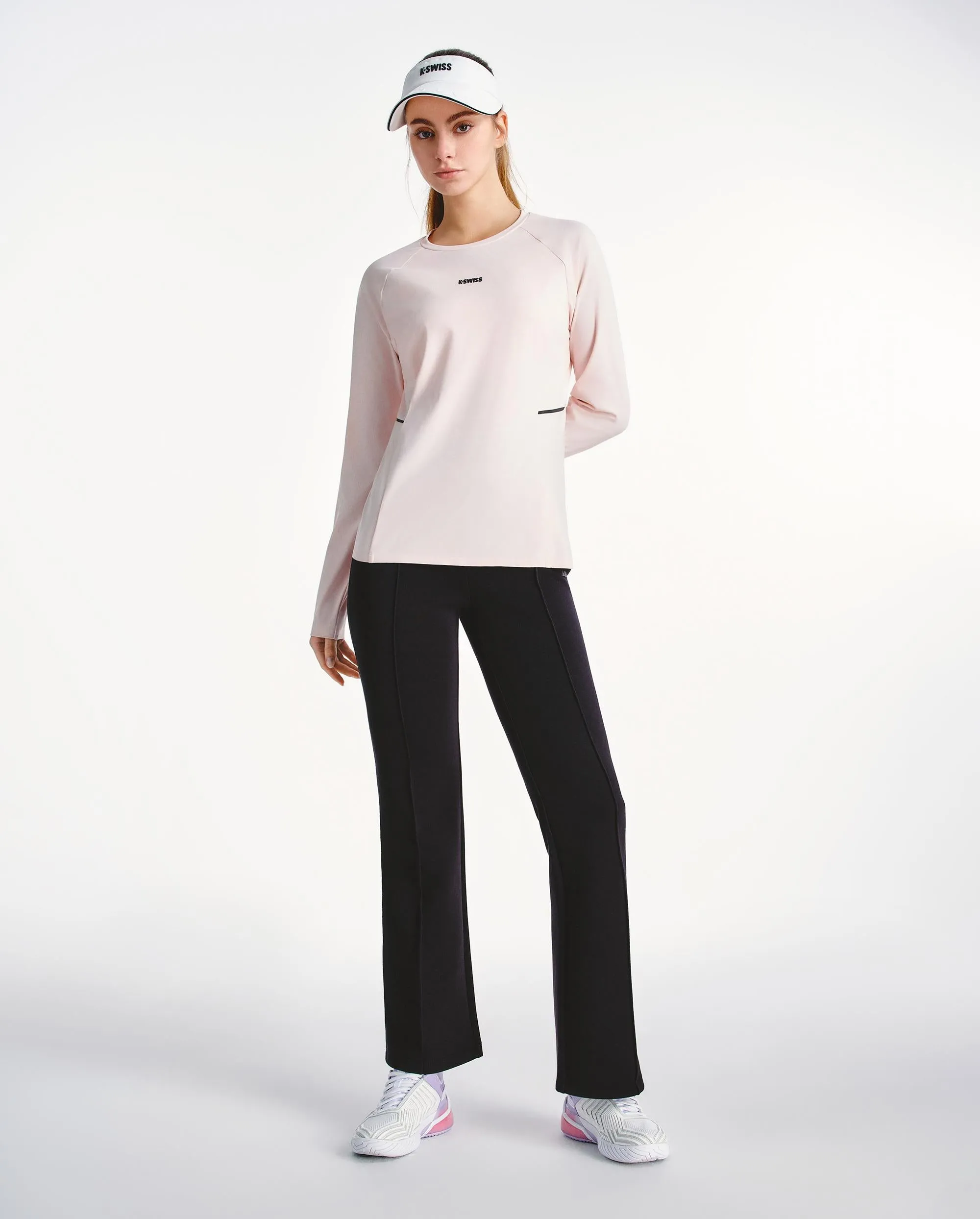 1911523-123 | WOMEN'S K-SWISS LOGO LONG SLEEVES T-SHIRT | WHITE/NAVY/GRAY