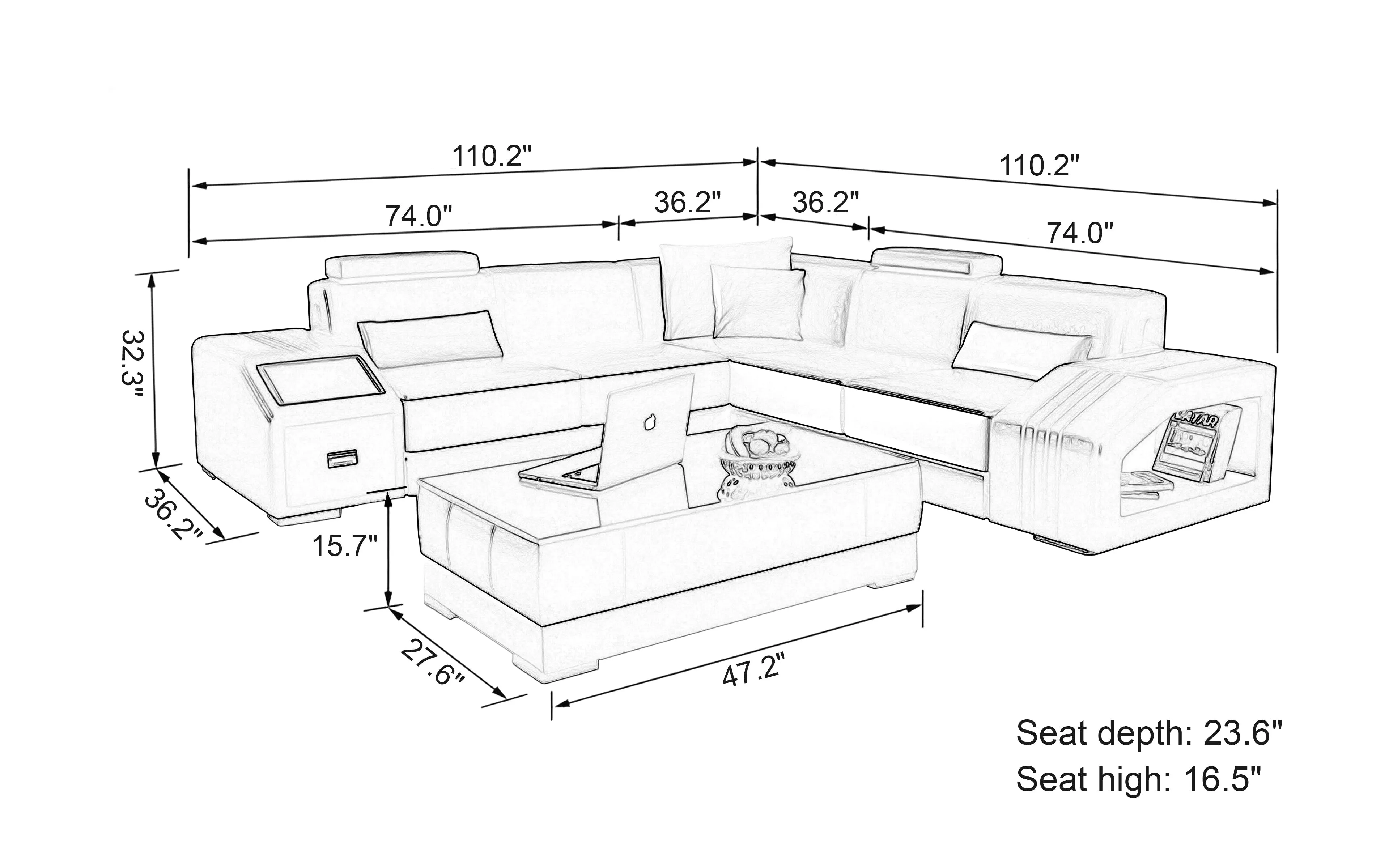 Baiae Modern Leather Sectional