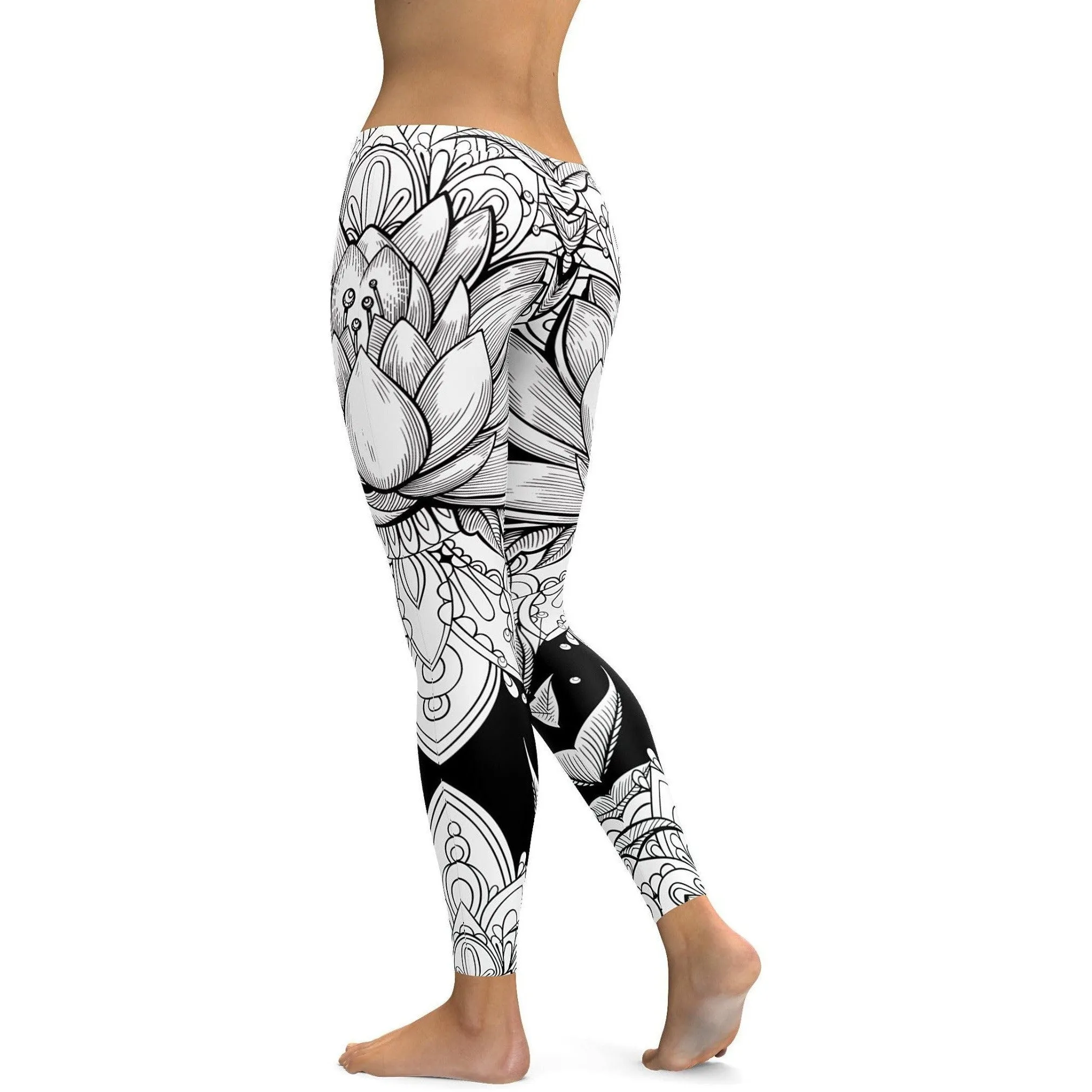 B&W Lotus Leggings