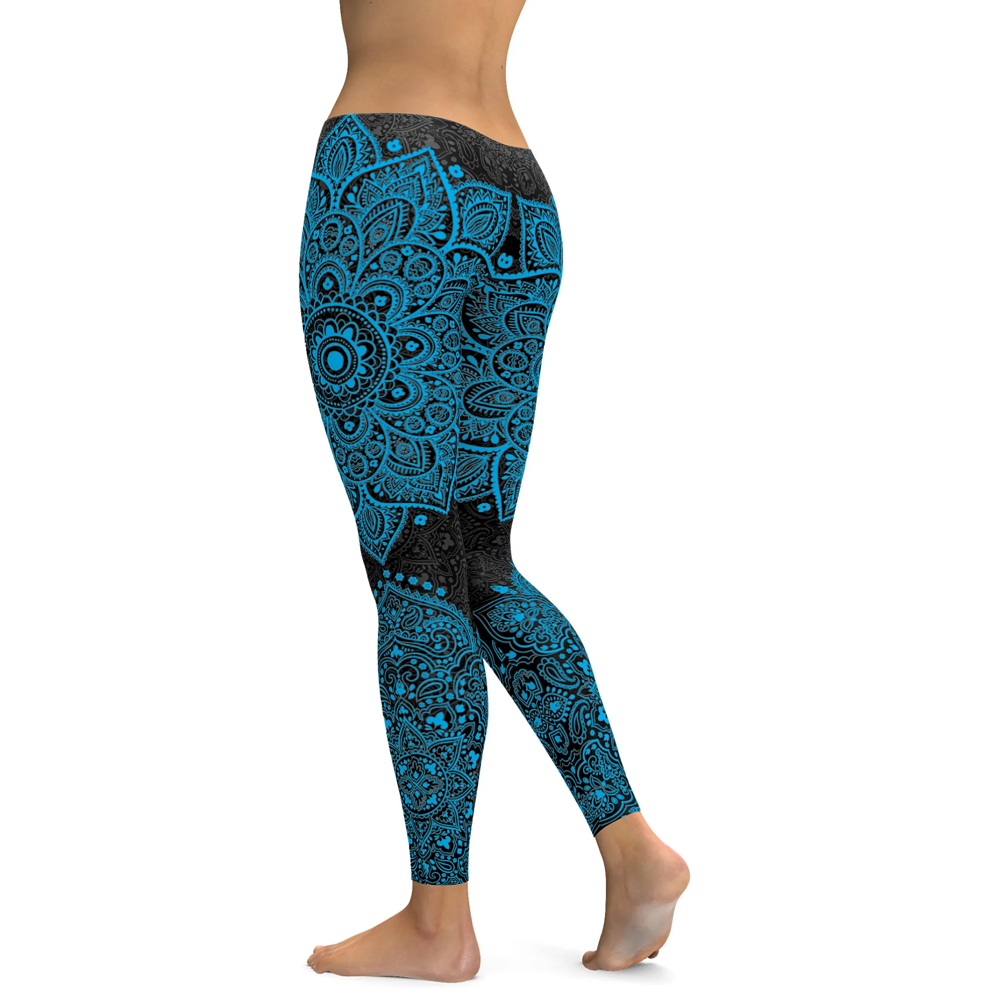 Black and Cyan Blue Mandala Leggings