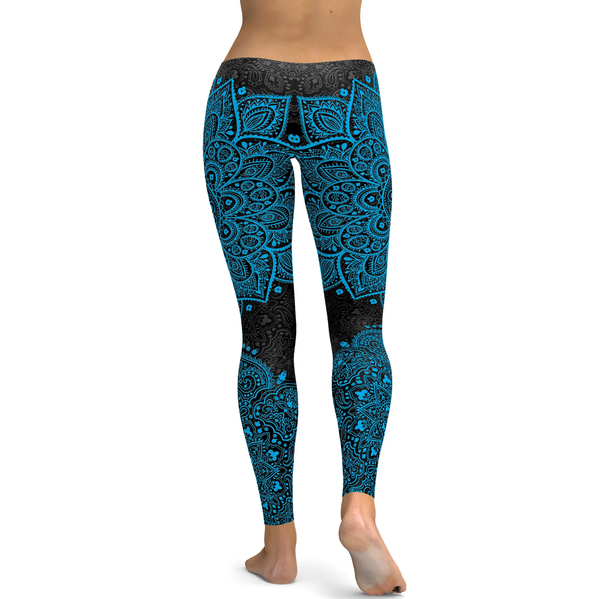 Black and Cyan Blue Mandala Leggings