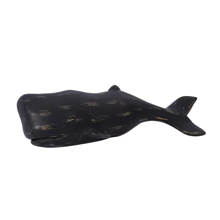 BLACK POLYSTONE WHALE WALL DECOR