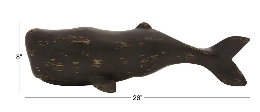 BLACK POLYSTONE WHALE WALL DECOR