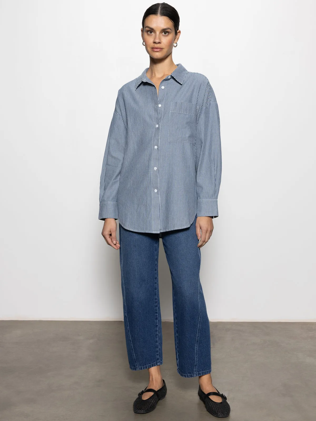 Boyfriend Tie Back Shirt Marina Stripe