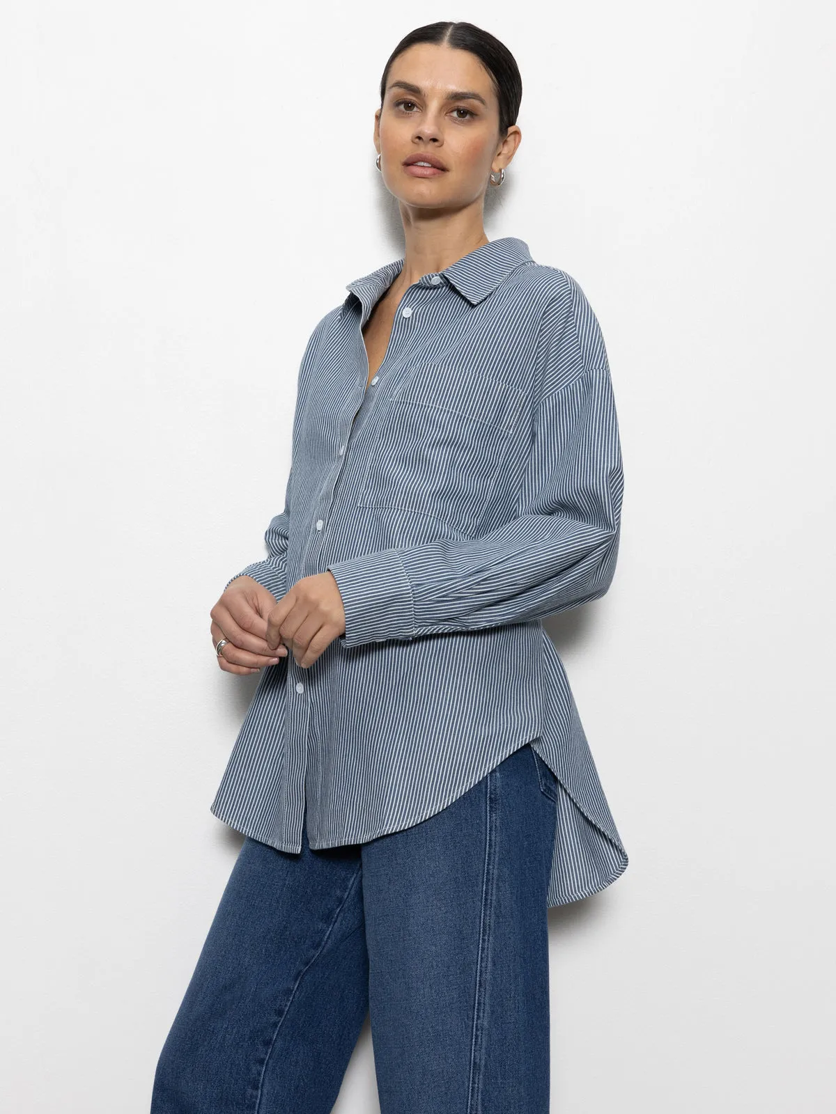Boyfriend Tie Back Shirt Marina Stripe