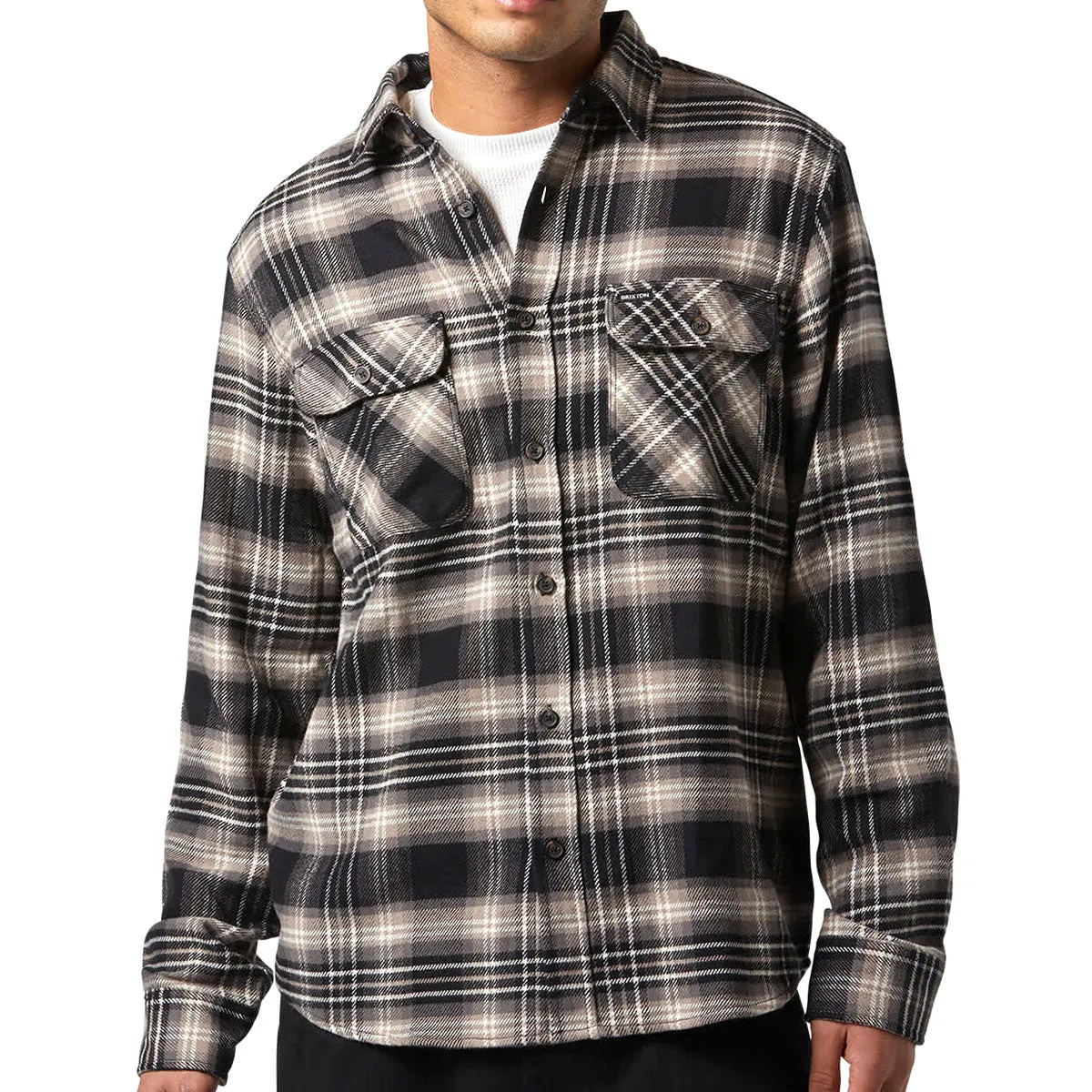 Brixton Bowery Long Sleeve Flannel Shirt - Black/Charcoal/Beige
