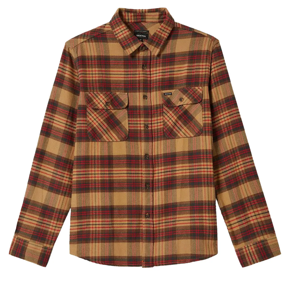 Brixton Bowery Long Sleeve Flannel Shirt - Curry/Washed Black/Crimson