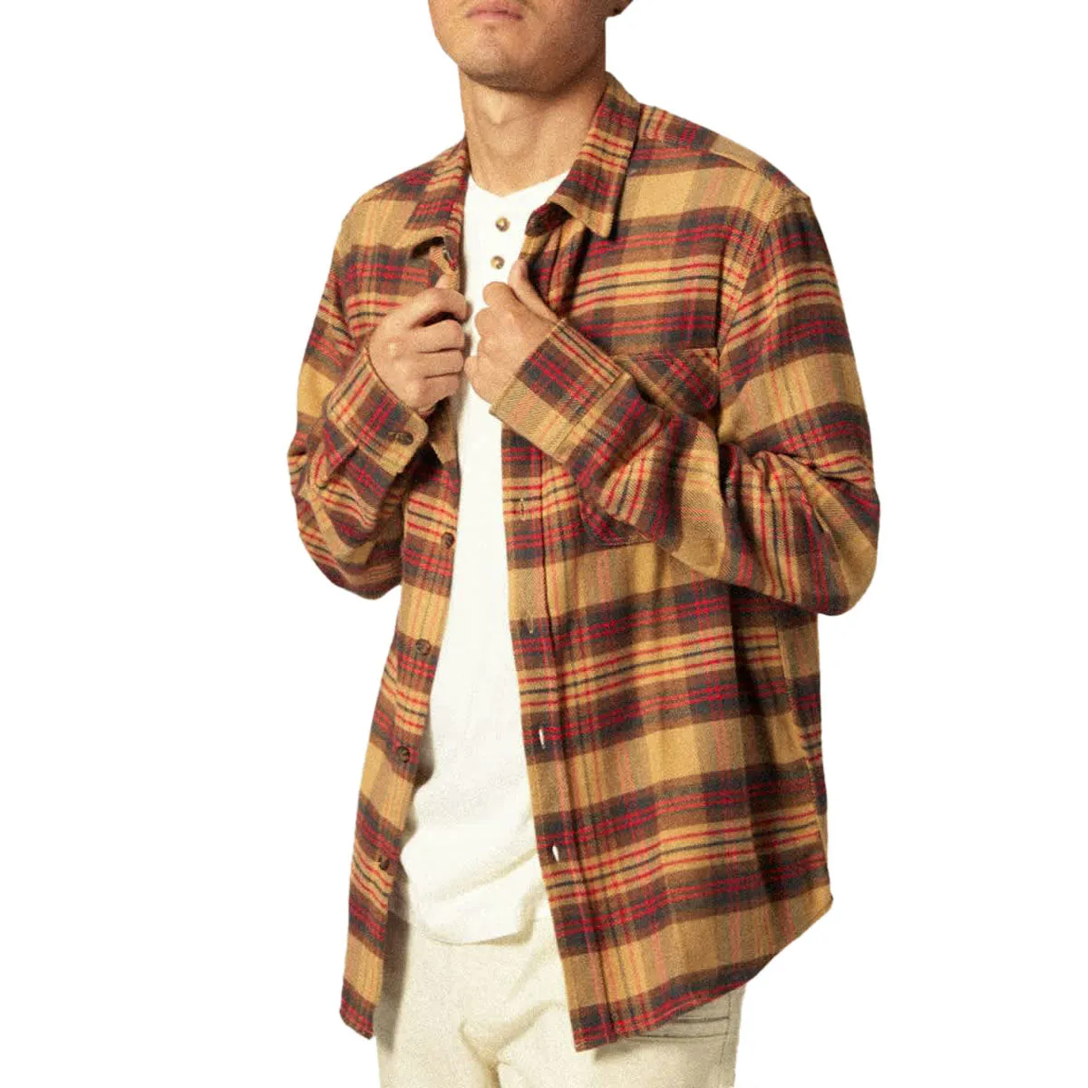 Brixton Bowery Long Sleeve Flannel Shirt - Curry/Washed Black/Crimson