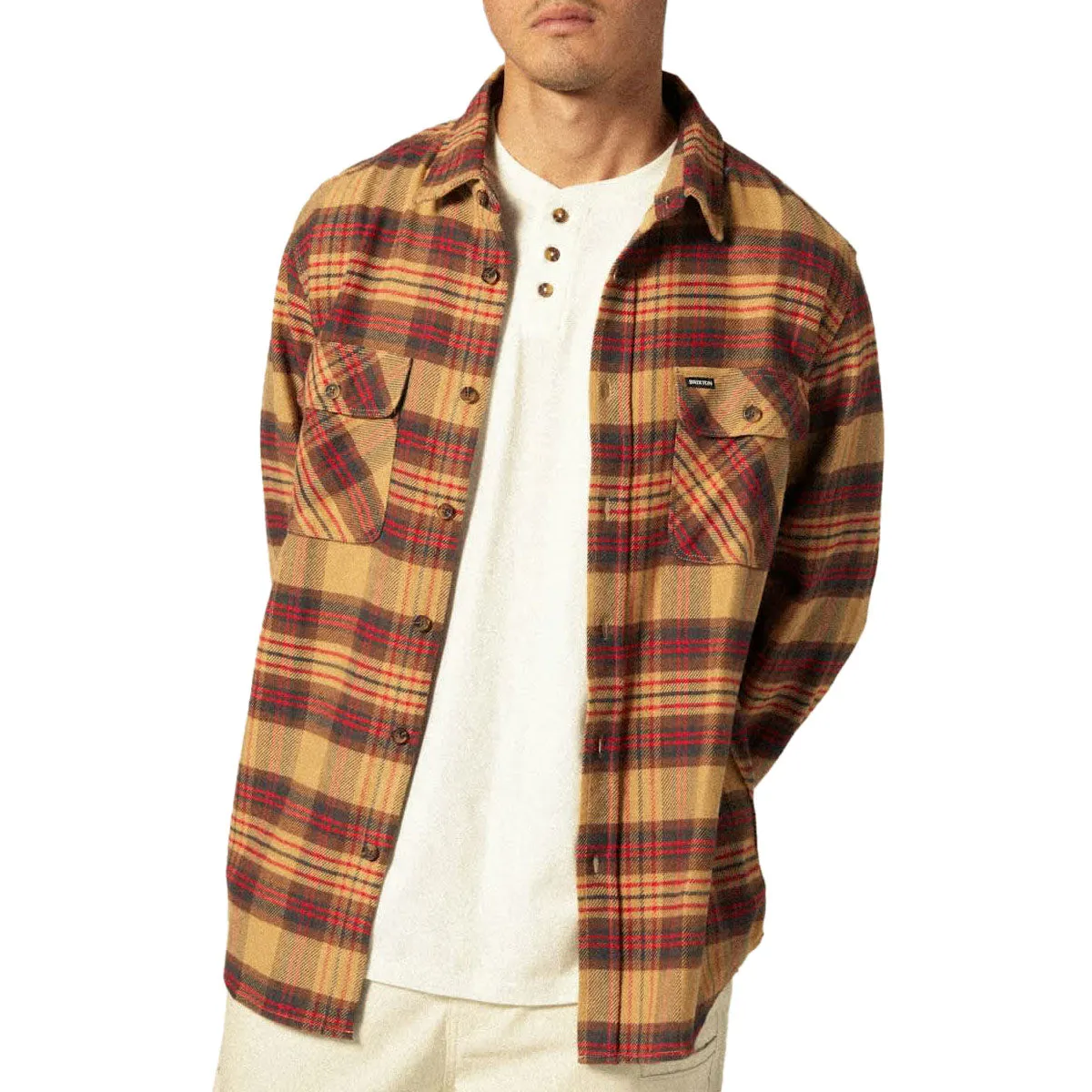 Brixton Bowery Long Sleeve Flannel Shirt - Curry/Washed Black/Crimson