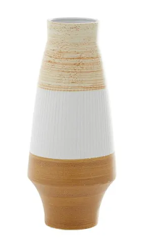 BROWN CERAMIC HANDMADE VASE WITH TERRACOTTA ACCENTS, 8" X 8" X 18"