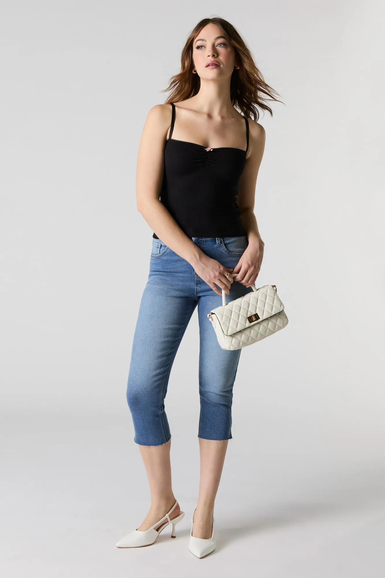 Camisole côtelée et cintrée avec rosette