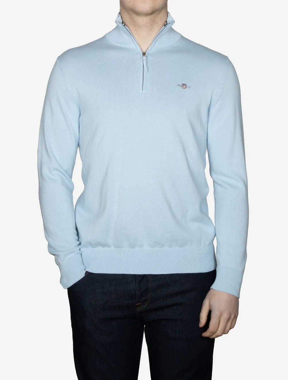Casual Cotton Half Zip Cardigan Fresh Blue
