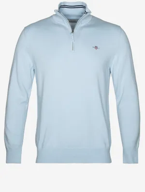 Casual Cotton Half Zip Cardigan Fresh Blue
