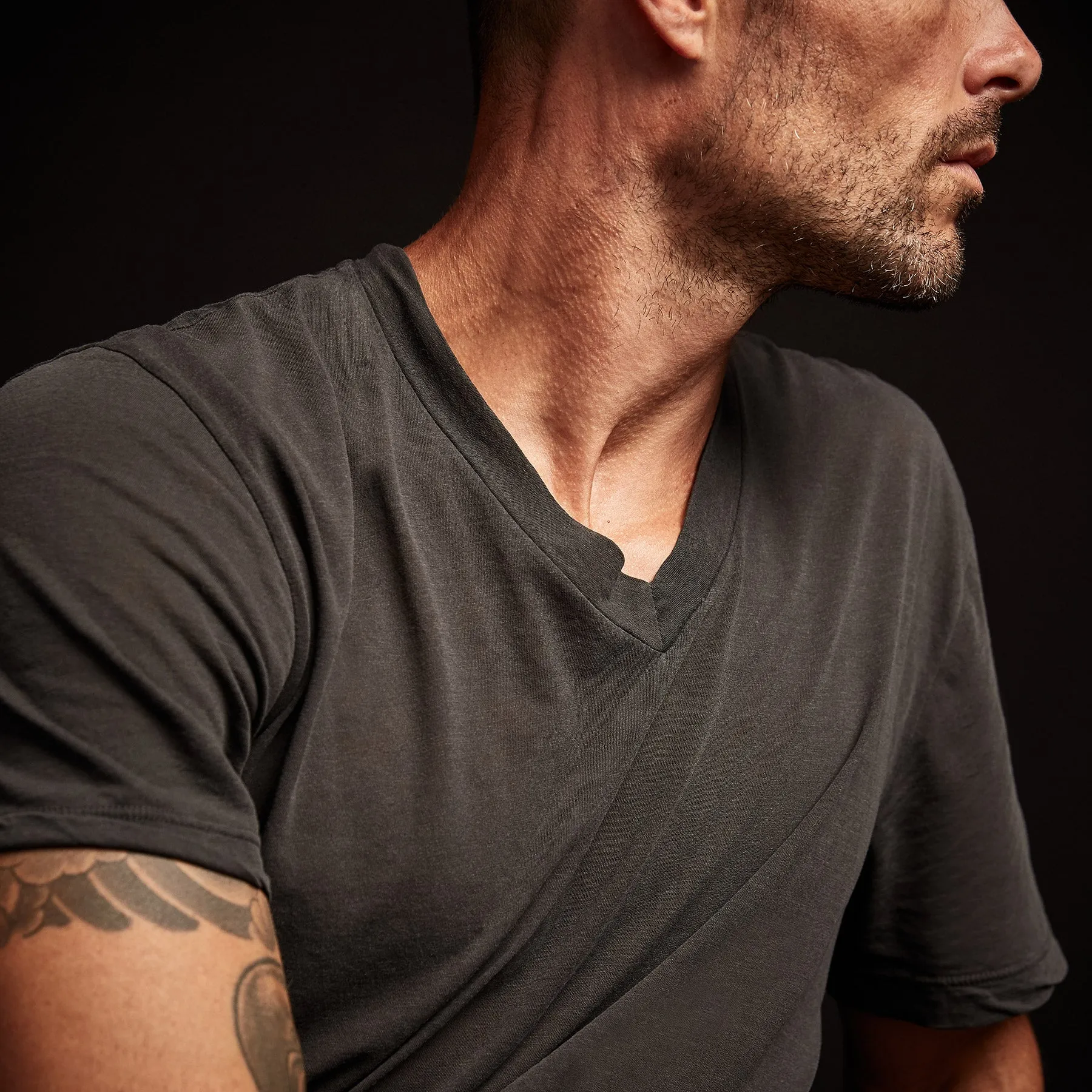 Clear Jersey V Neck - Carbon Pigment
