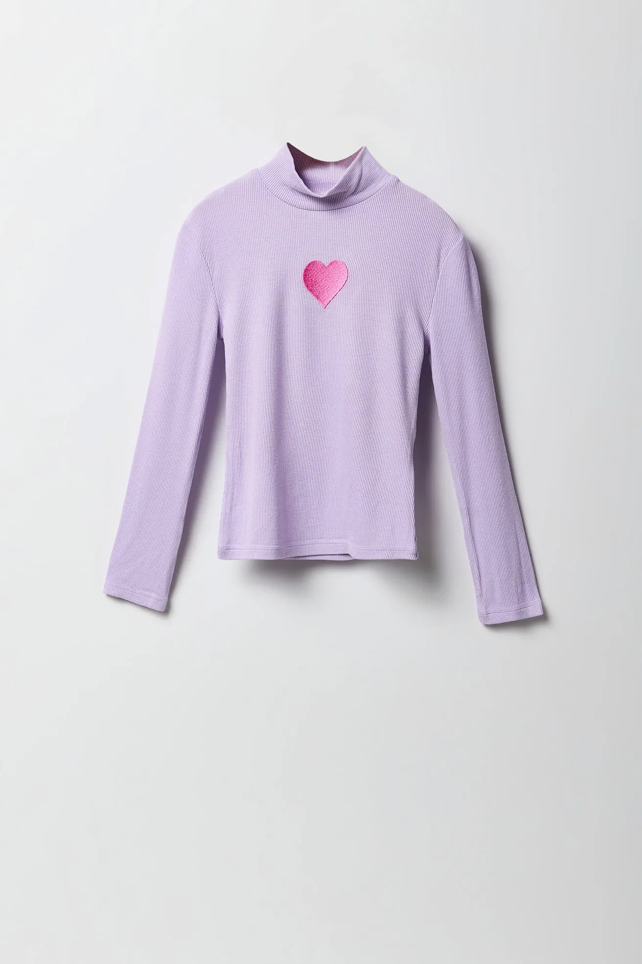 Col roulé côtelé avec motif brodé pour fille