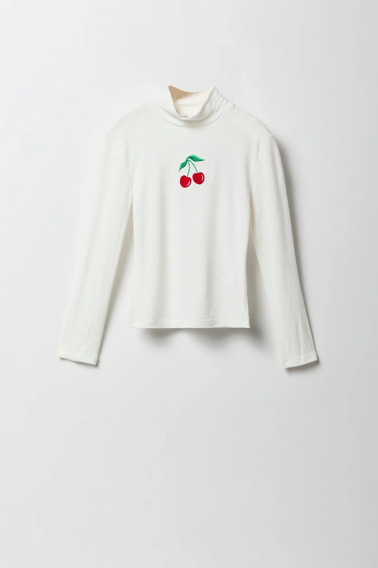 Col roulé côtelé avec motif brodé pour fille