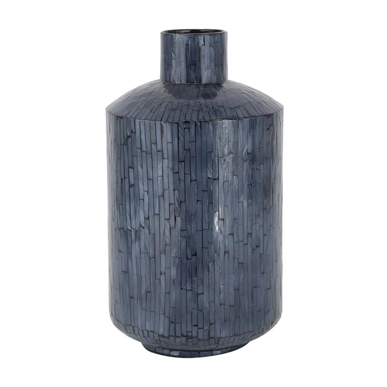 COSMOLIVING BY COSMOPOLITAN BLUE MOTHER OF PEARL HANDMADE VASE