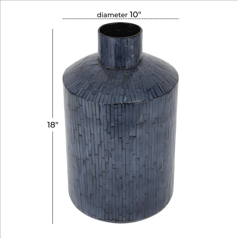 COSMOLIVING BY COSMOPOLITAN BLUE MOTHER OF PEARL HANDMADE VASE