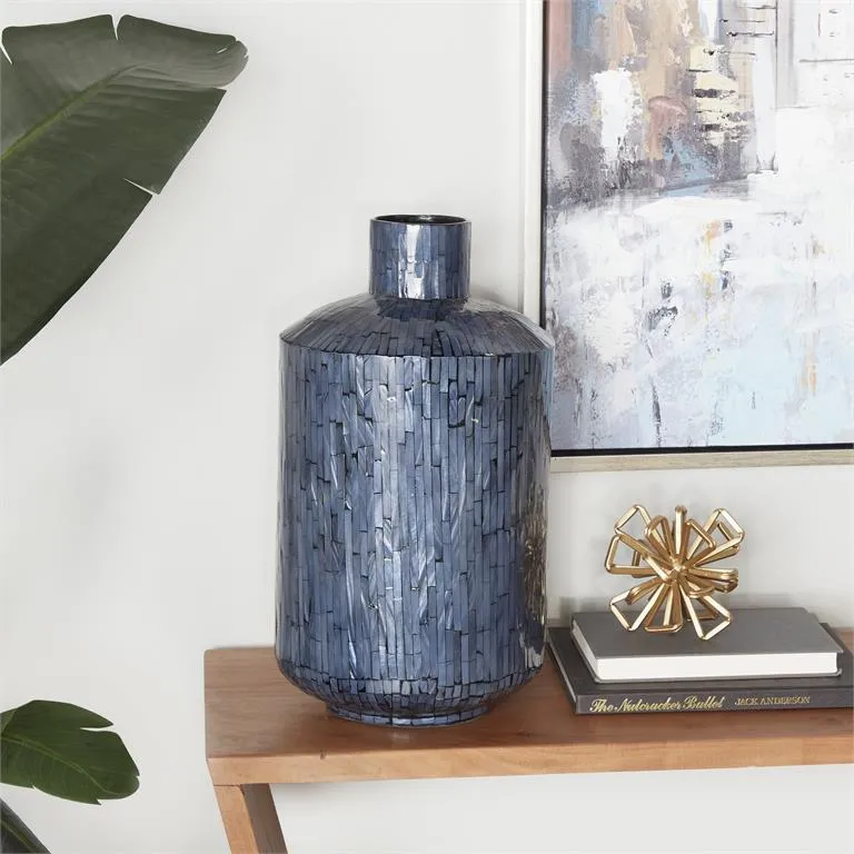 COSMOLIVING BY COSMOPOLITAN BLUE MOTHER OF PEARL HANDMADE VASE