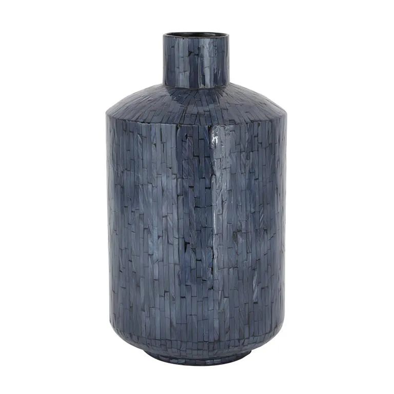 COSMOLIVING BY COSMOPOLITAN BLUE MOTHER OF PEARL HANDMADE VASE