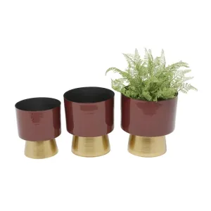 COSMOPOLITAN RED METAL PLANTER WITH GOLD BASE