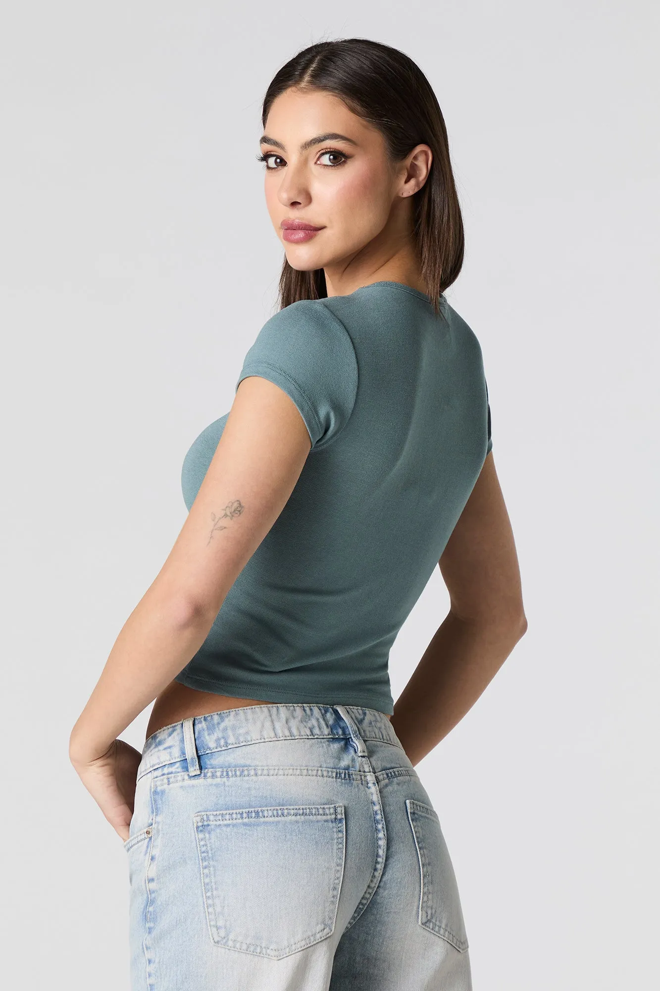 Cropped Ribbed T-Shirt