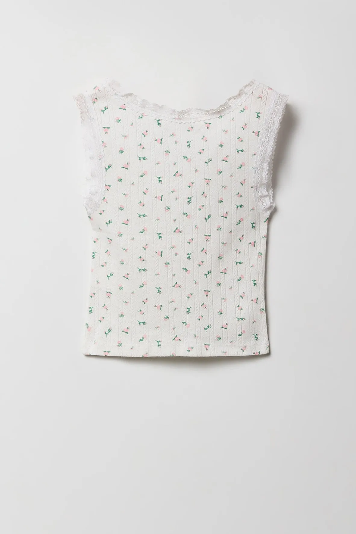 Débardeur en pointelle et dentelle avec micromotifs pour fille