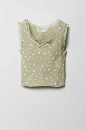 Débardeur en pointelle et dentelle avec micromotifs pour fille