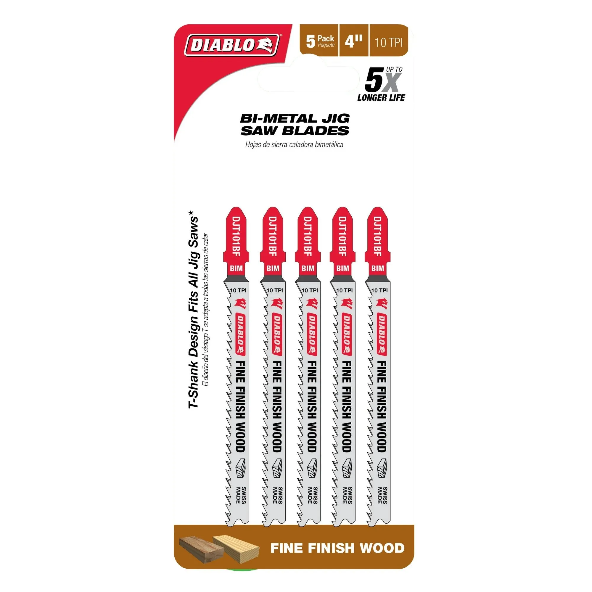 Diablo DJT101BF5 - 4 in. 10 TPI Bi-Metal T-Shank Jig Saw Blades for Fine Finish Cuts in Wood