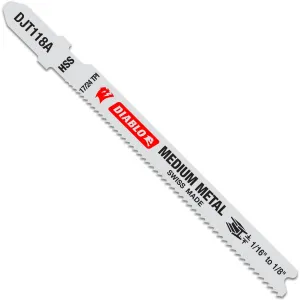 Diablo DJT118A5 - 3-5/8 in. 17/24 TPI High Speed Steel T-Shank Jig Saw Blades for Medium Metal- 5 Pack