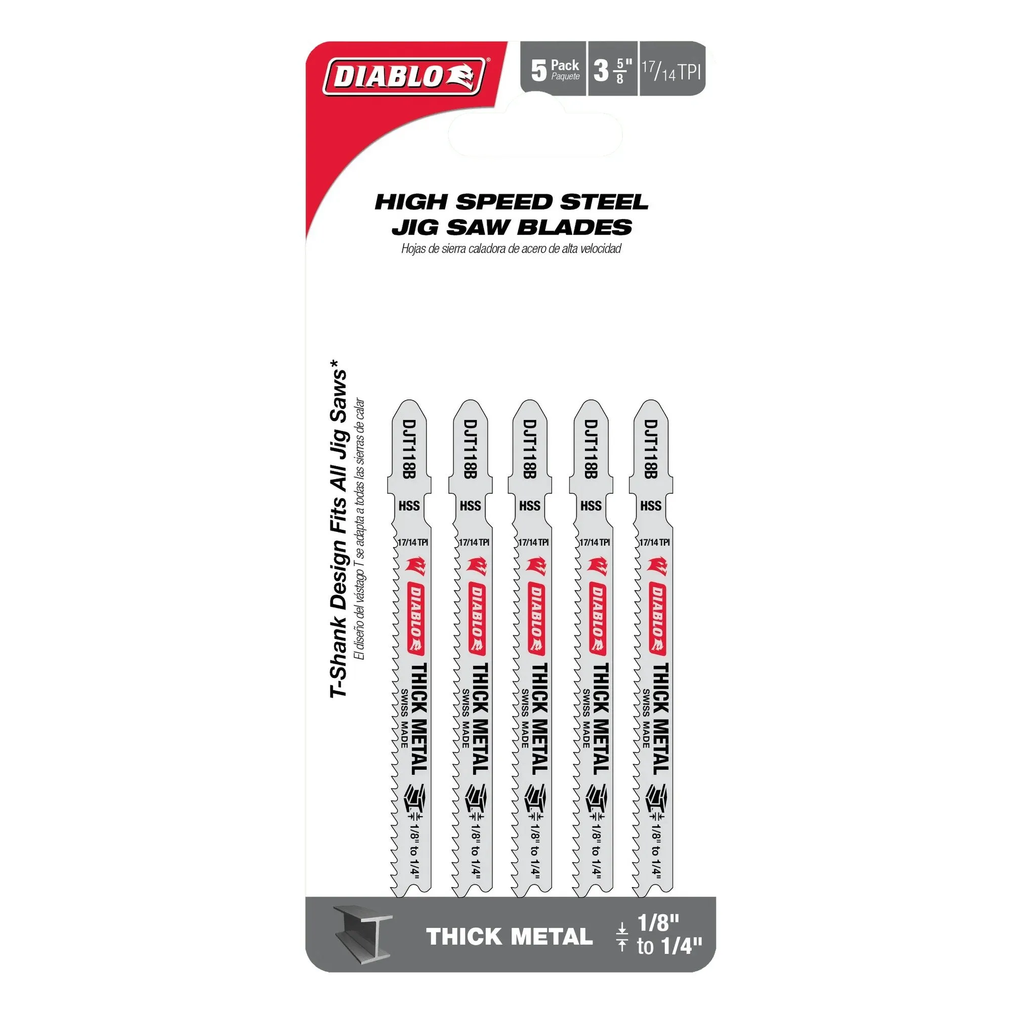 Diablo DJT118B5 - 3-5/8 in. 17/14 TPI High Speed Steel T-Shank Jig Saw Blades for Thick Metal 5 pack