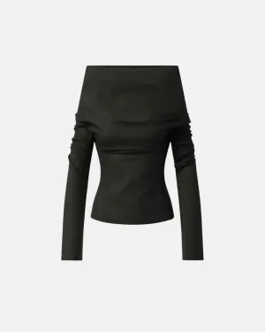 Draped Ls Top Denim T shirt Black
