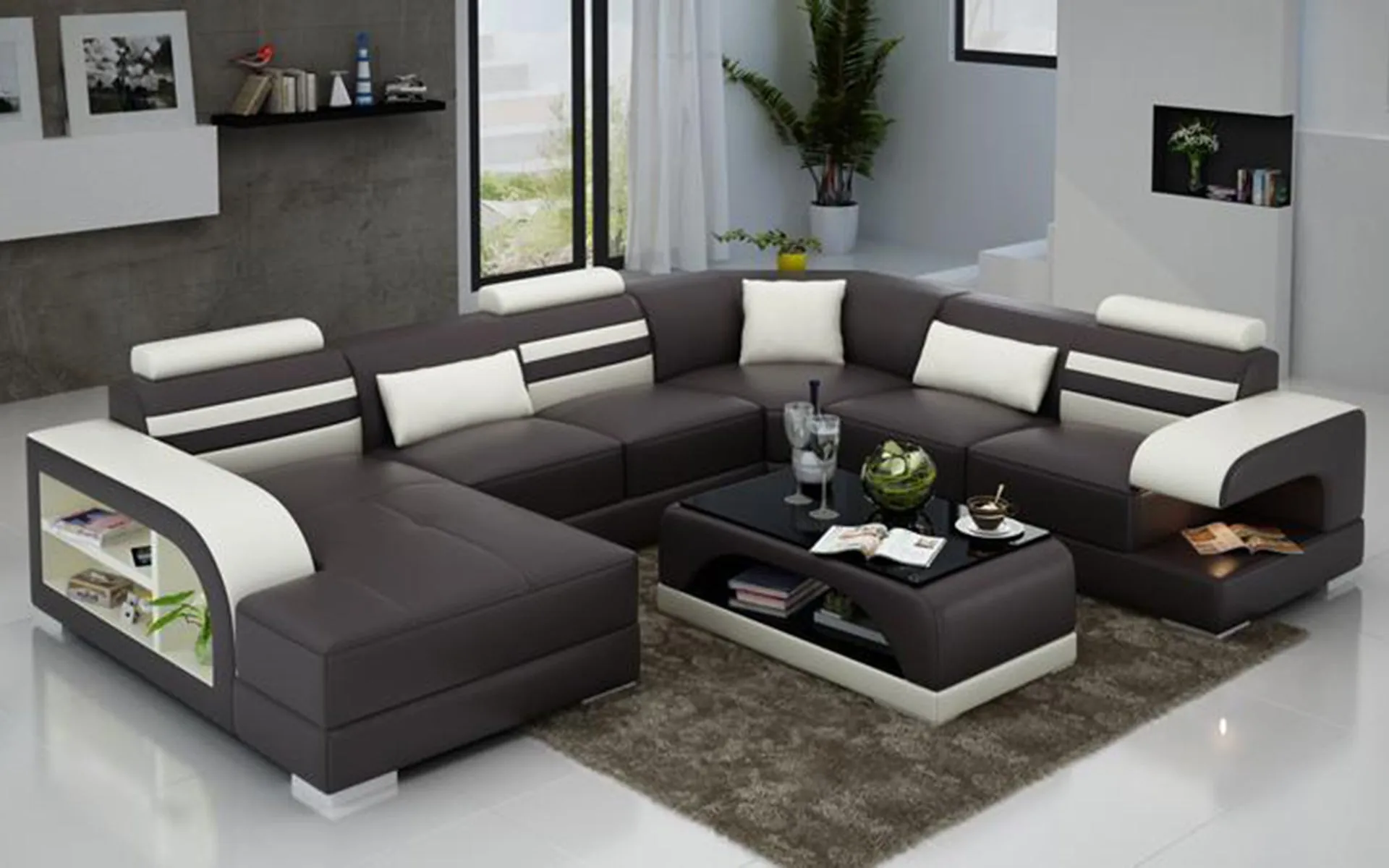 Eleese  Modern U-Shape Leather Sectional