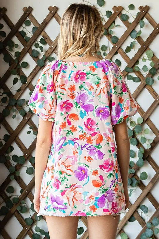 FLORAL PUFF SLEEVE TOP - Final Sale