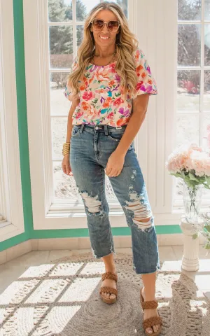 FLORAL PUFF SLEEVE TOP - Final Sale