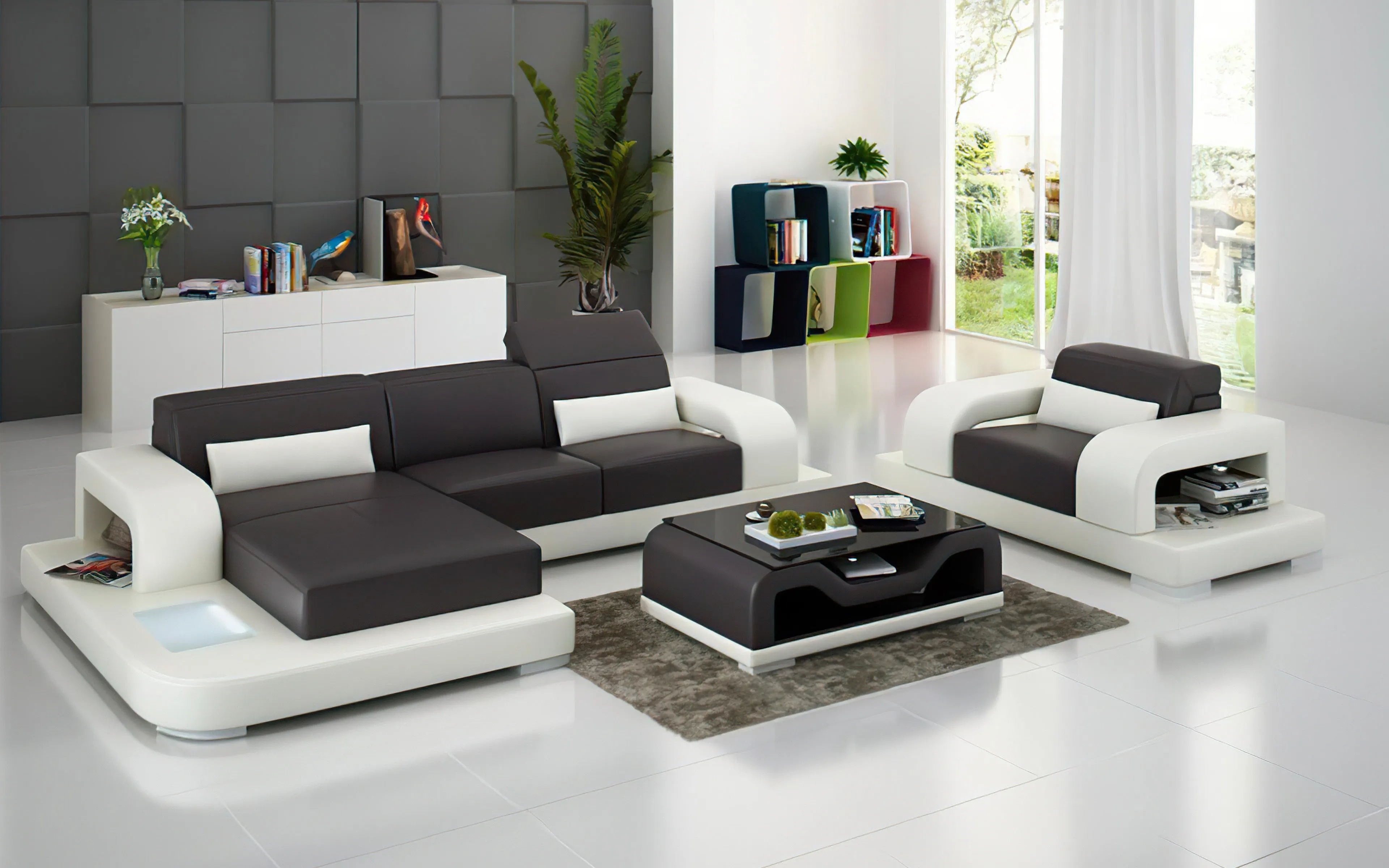 Gara Mini Modern Leather Sectional with Chaise