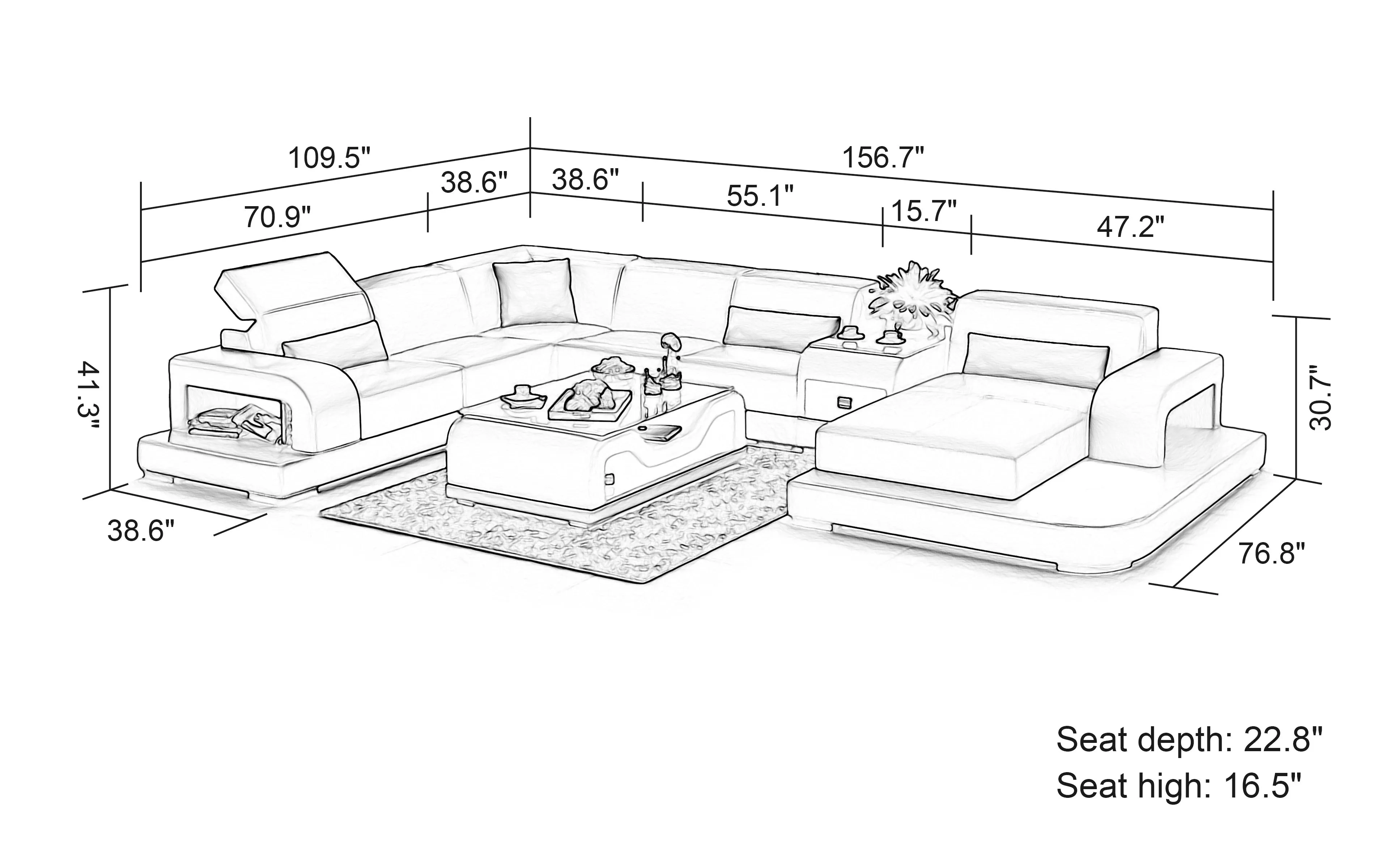 Gara Modern U-Shape Leather Sectional