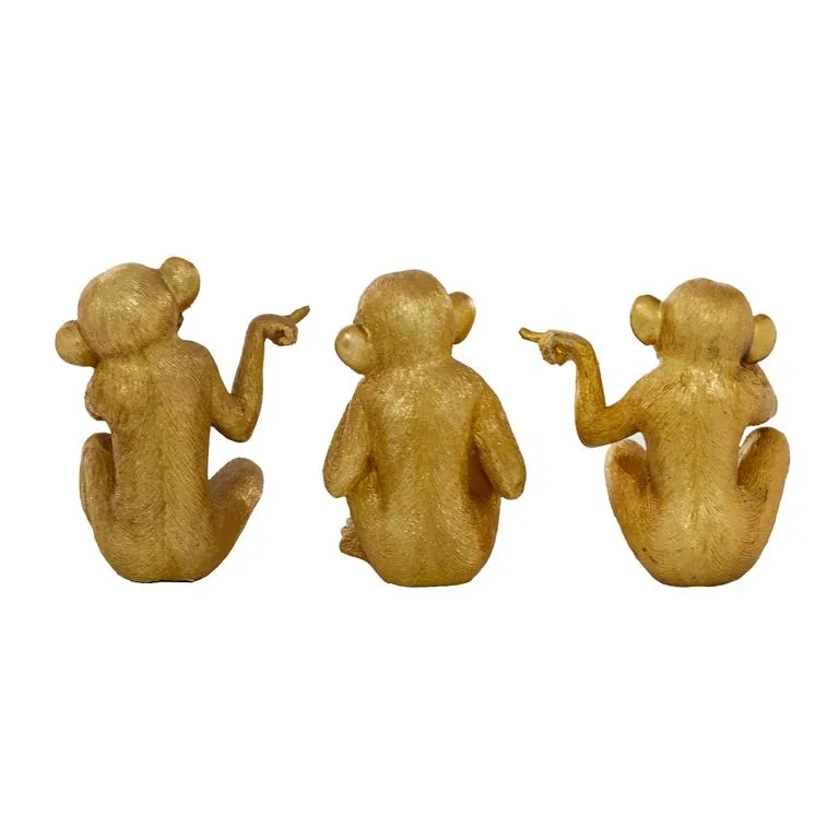 GOLD POLYSTONE MONKEY SCULPTURE 1 PIECE