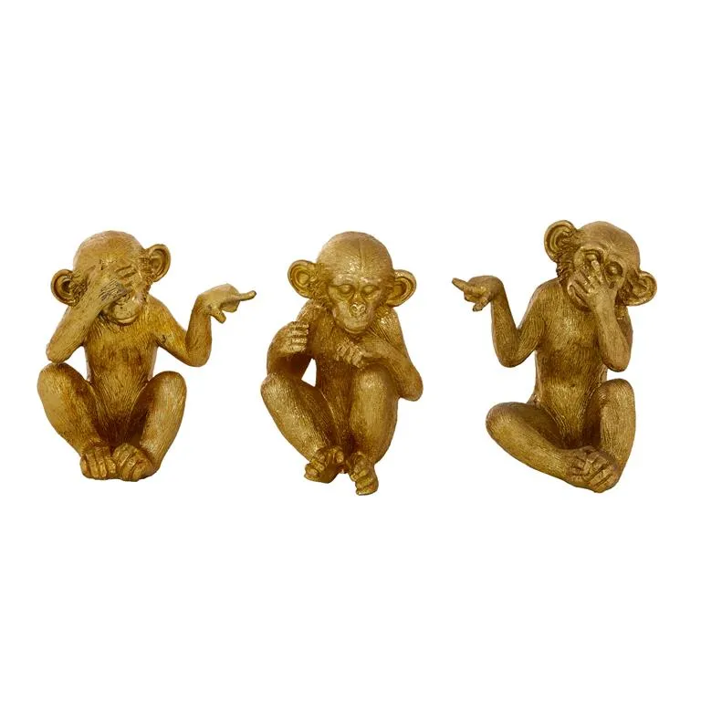 GOLD POLYSTONE MONKEY SCULPTURE 1 PIECE
