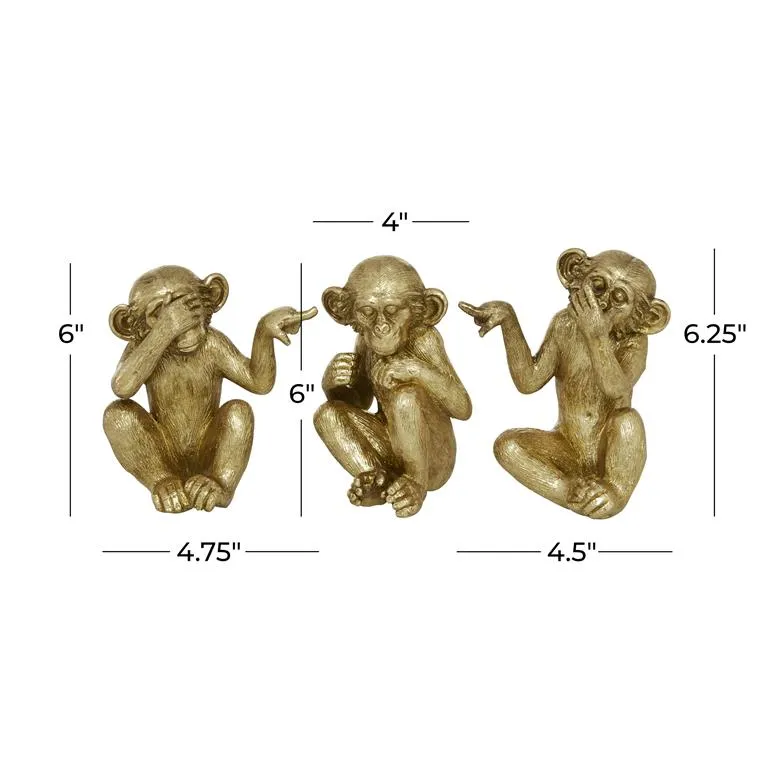 GOLD POLYSTONE MONKEY SCULPTURE 1 PIECE