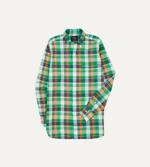 Green and Orange Madras Check Cotton Button-Down Shirt