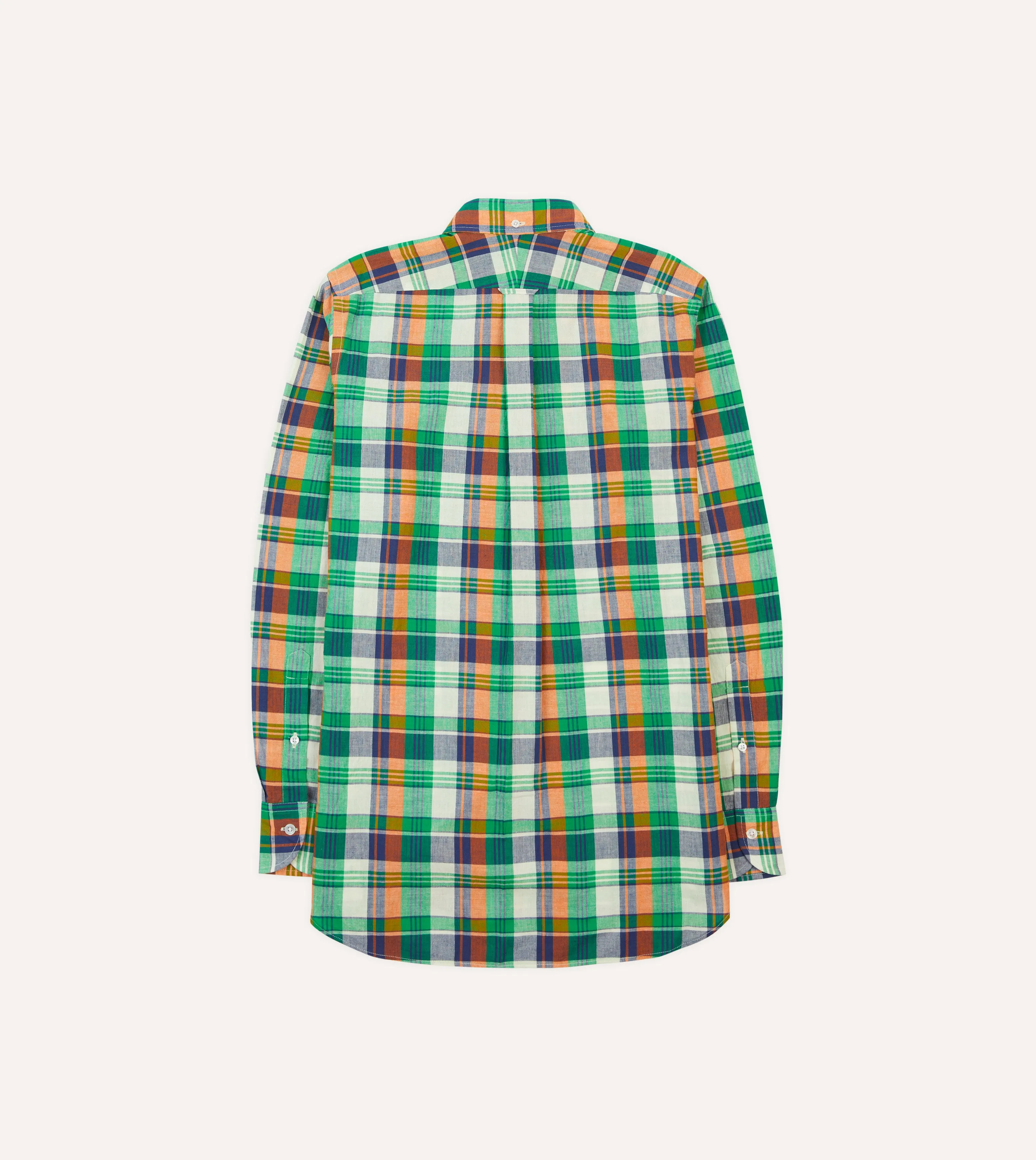 Green and Orange Madras Check Cotton Button-Down Shirt