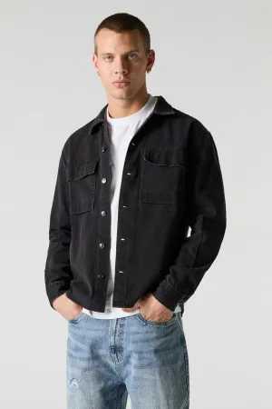 Haut boutonné en denim délavé avec col