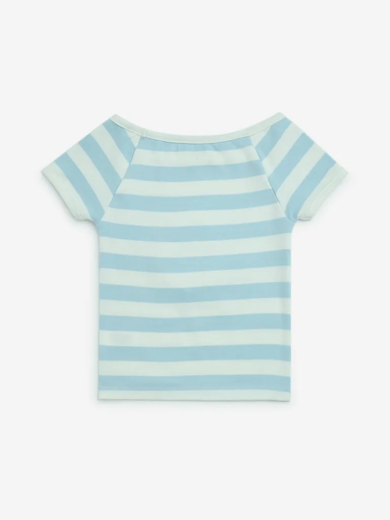 HOP Kids Light Blue Printed Cotton T-Shirt