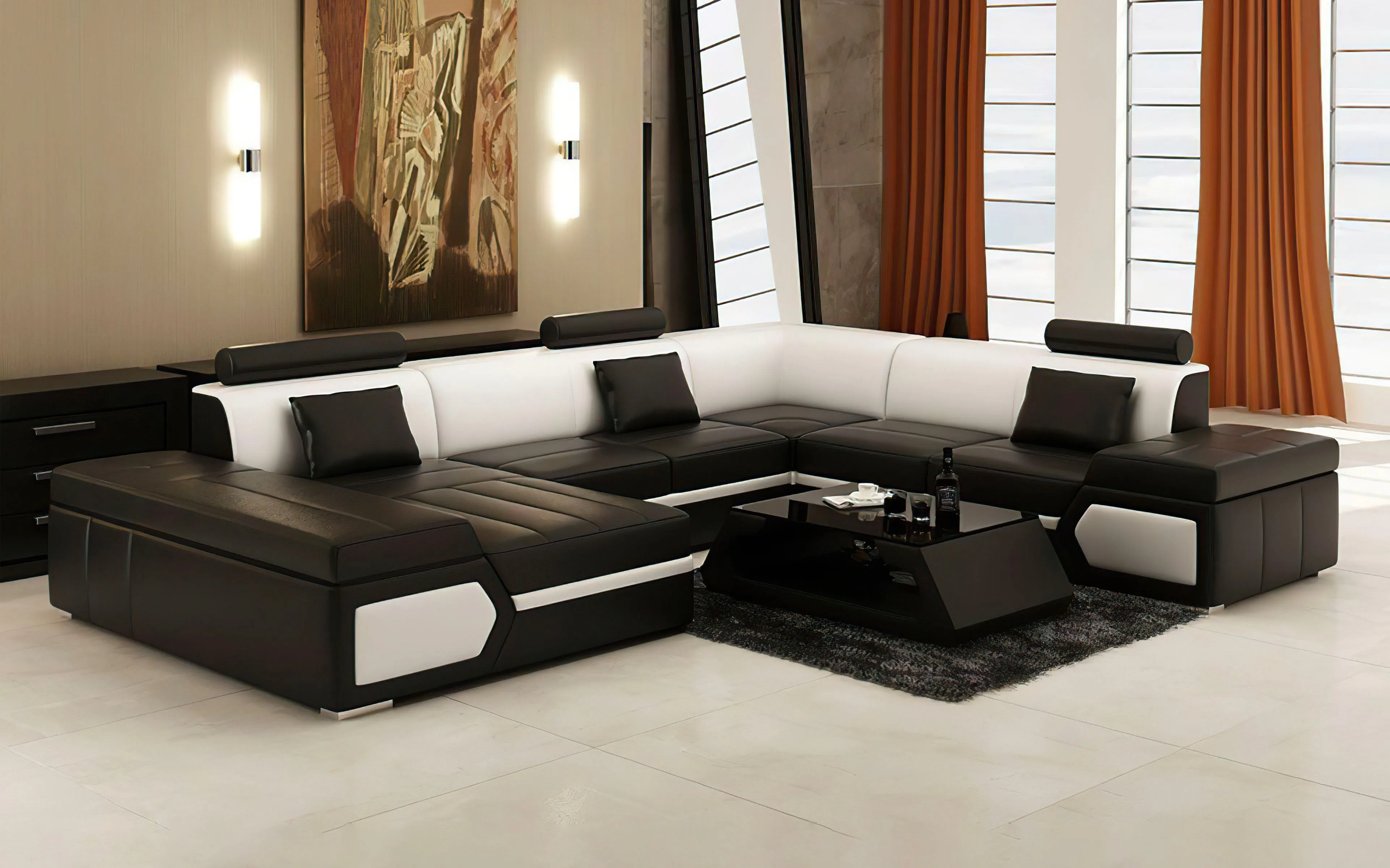 Lanz Modern Leather Sectional with Chaise