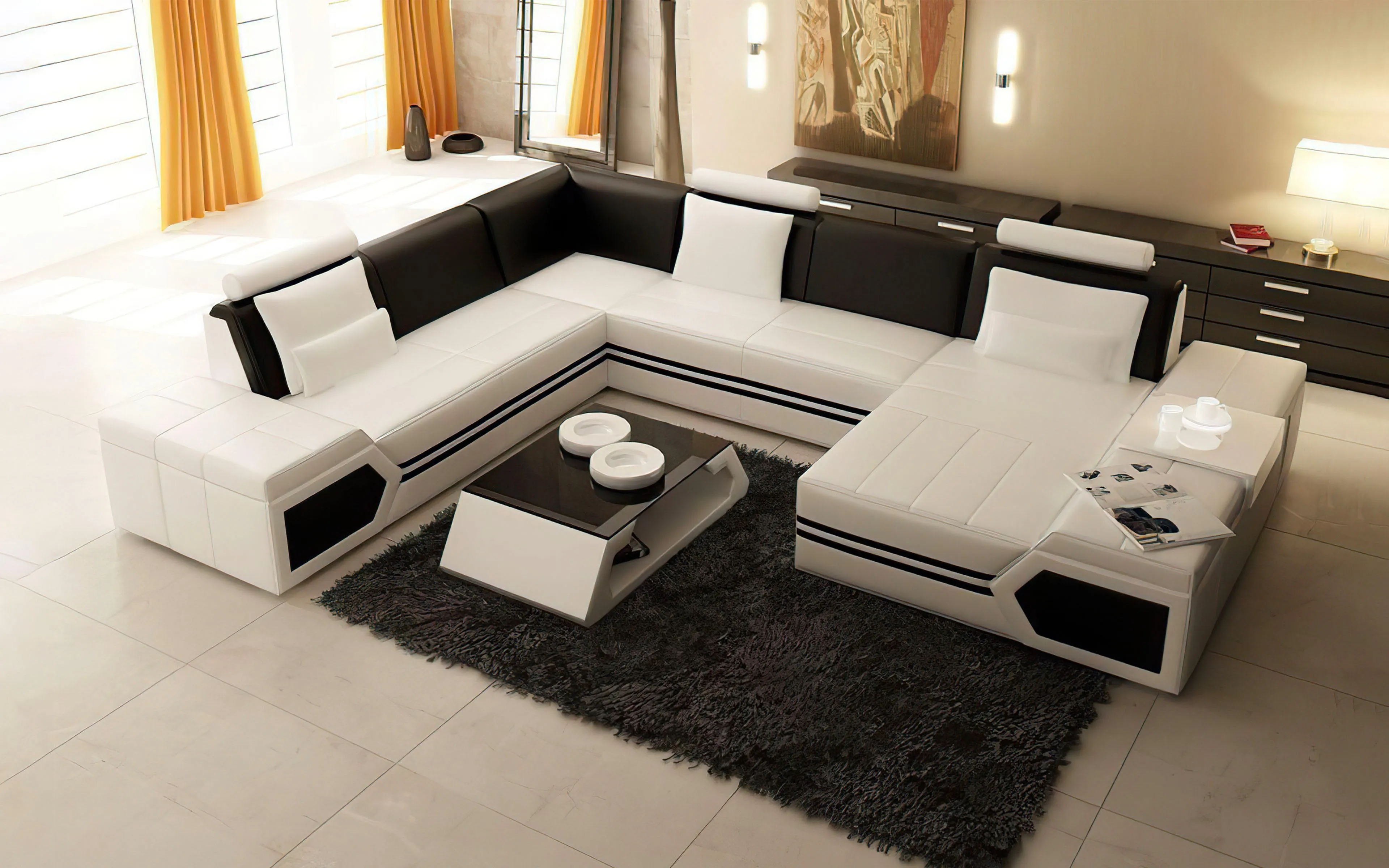 Lanz Modern Leather Sectional with Chaise