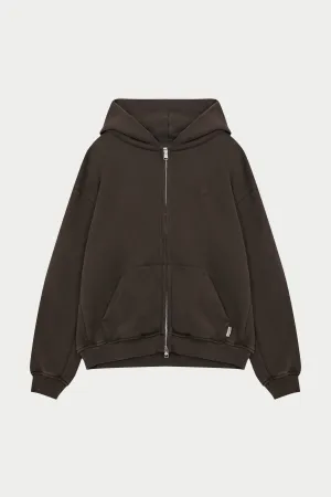 LAUNDERED CLASSICS ZIP THROUGH HOODIE - WASHED BROWN