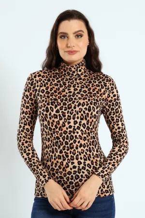 Leopard Basic Poloneck - Black/Brown