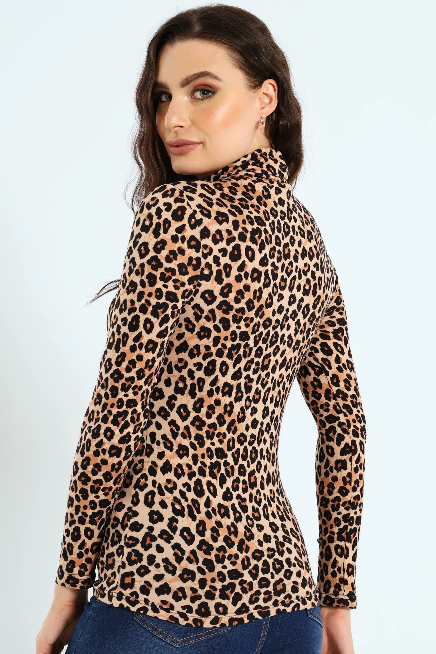 Leopard Basic Poloneck - Black/Brown